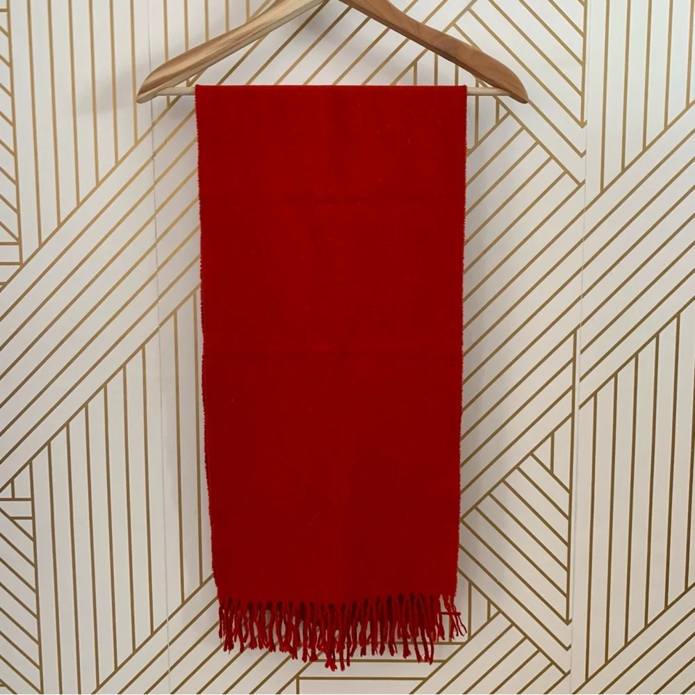 Brooks Brothers 100% Cashmere Scarf fringe red made in Scotland raw hem unisex